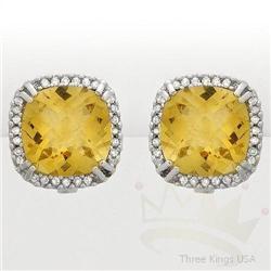 Jewelry 10.8 ctw Citrine & Diamond Earrings 14K Gold