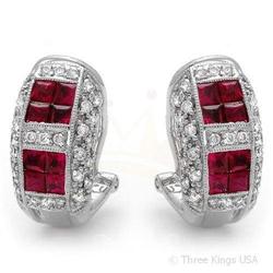 Jewelry Earrings 1.98 ctw Ruby & Diamond 14K White Gold