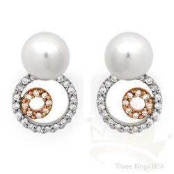 Jewelry Earrings .30 ctw Diamond & Pearl 14K 2Tone Gold