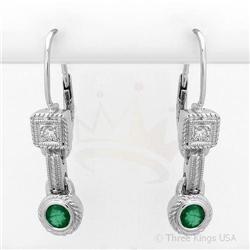 Earrings 0.49 ctw Emerald & Diamond 14K White Gold