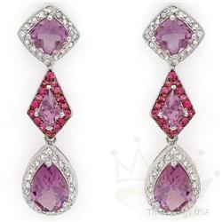 Earrings 7.10 ctw Amethyst, Pink Sap & Diamond Gold