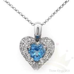 Heart Necklace 2.22 ct Blue Topaz & Diamond 14K Gold