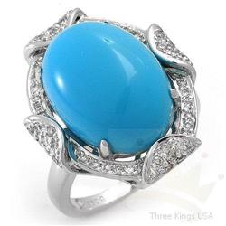 Ring 7.51 ctw Turquoise & Diamond 14K White Gold