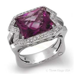 Ring 6.37 ctw Amethyst & Diamond 14K White Gold