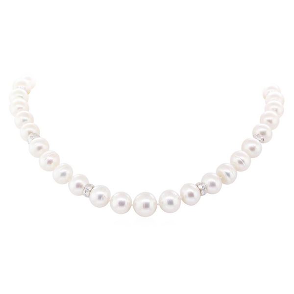 0.78 ctw Diamond and South Sea Pearl Necklace - 14KT White Gold