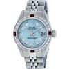 Image 2 : Rolex Ladies Stainless Steel Sky Blue Diamond & Ruby Oyster Perpetual Datejust W