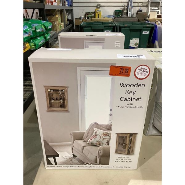 Wooden Key Cabinet w/ 4 Metal Numbered Hooks (3.9in x 11in x 13.75in)