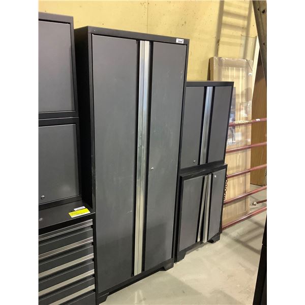 3-Piece Metal  Garage Storage Cabinet Set in Grey - Visible Damage (28in x 22in x 32in and 28in x 22