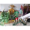 Image 1 : 3 BOXES OF MISC. WOODEN DOG FIGURINES, PLASTICWARE, PLANT BOOKS, ETC.