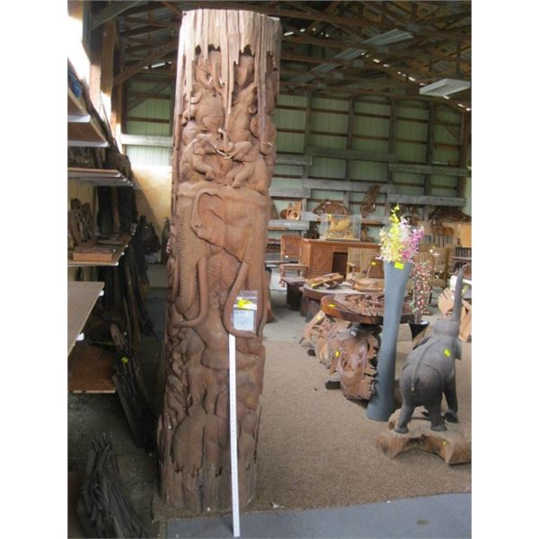 APPROXIMATELY 9'X2' CARVING WITH THE ELEPHANTS