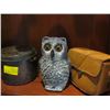 Image 1 : LOT OF COLLECTABLES, COPPER POT, BRASS SPITTOON, PLASTIC OWL & LEATHER POUCH
