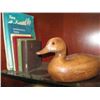 Image 2 : SHELF OF MISC. BOOKS, CARVED DUCK, GLASS VASE, ETC.
