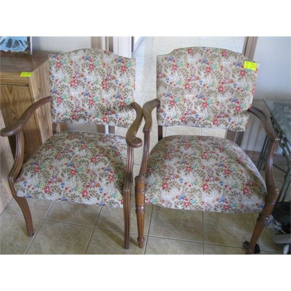 PAIR OF WOOD FRAMED UPHOLSTERED ARMCHAIRS