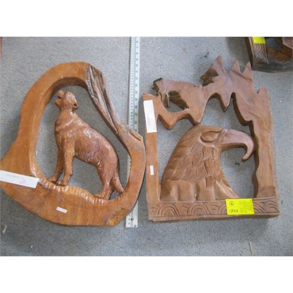 2 CARVINGS, WOLF & EAGLE