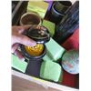 Image 2 : BOX OF ASST. POTTERY, WOODEN CONTAINERS WITH SMELLING FLOWER, ETC.