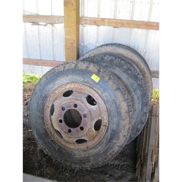 4 TRUCK TIRES ON RIMS (FARM USE ONLY)