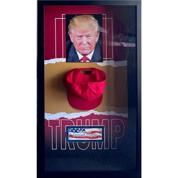 Signed Donald Trump MAGA Hat in Shadowbox Frame