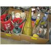 Image 1 : 2 BOXES OF MISC. CLEANERS, FUNNELS, WIRE, PROPANE TORCH, ETC.