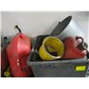 Image 2 : SHELF OF ASST. OIL FUNNELS, GAS CANS, BRAKE CLEANER, ETC.