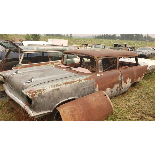 1957 Chevy Wagon - 2dr, body is rough but has minimal rust