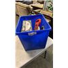 Image 1 : BOX OF COIL NAILS, BIN OF WHEEL MEASURING TAPE AND TOOLS