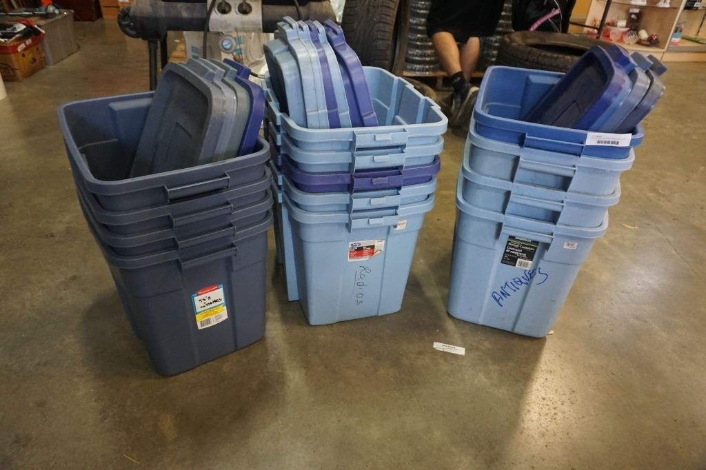 13 STACKABLE STORAGE TOTES WITH LIDS