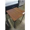 Image 8 : 3 SIDE TABLES - WOOD AND METAL, WHITE METAL AND GLASS, AND STUDDED