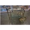 Image 2 : BRASS 2 TIER BAR CART WITH GLASS SHELVES