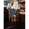 Image 1 : BRASS TABLE LAMP AND FOLDING CARVED WOOD STAND