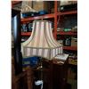 Image 2 : BRASS TABLE LAMP AND FOLDING CARVED WOOD STAND