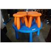 Image 2 : ROUND BLUE KIDS TABLE AND 4 ORANGE STOOLS