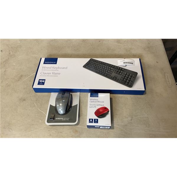 INSIGNIA WIRED KEYBOARD, MODAL WIRELESS MOUSE AND INSIGNIA WIRELESS MOUSE