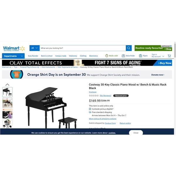 Costway 30-Key Classic Piano Wood w/ Bench & Music Rack Black