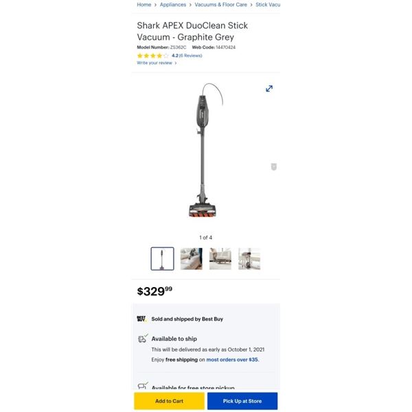 Shark APEX DuoClean Stick Vacuum - Graphite Grey tested and working  Retail $330