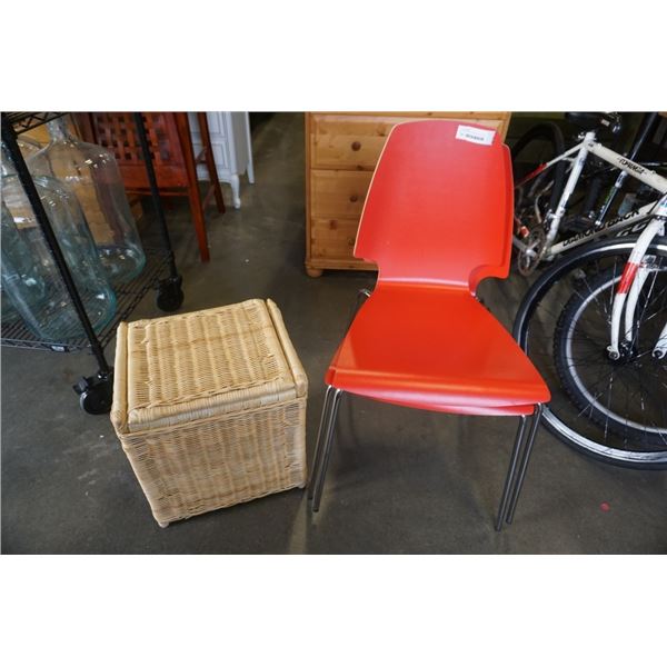 2 BENTWOOD CHAIRS AND WICKER OTTOMAN