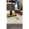 Image 1 : 2 METAL CAR FIGURES, POT ETHYL GAS CAN FIGURE AND MG SIGN