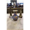 Image 1 : 3 HAND PAINTED JAPAN ITEMS - VASE AND 2 CANDLESTICKS