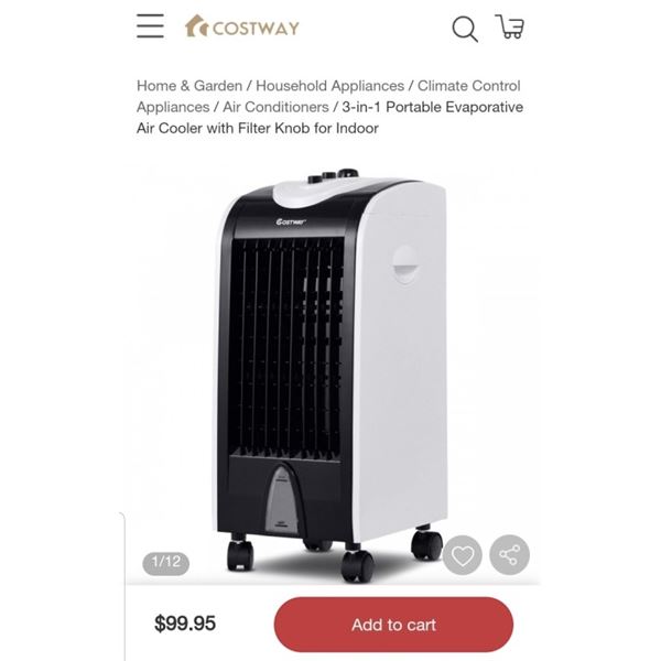 COSTWAY 3 IN 1 EVAPORATIVE AIR COOLER RETAIL $99.95