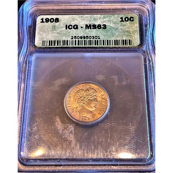 1908 ICG MS 63 Barber Dime