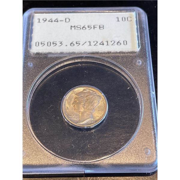 1944 D MS65FB Mercury Dime