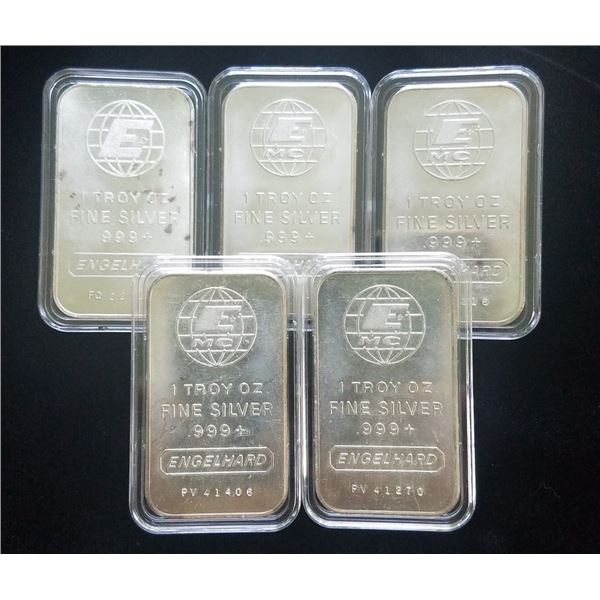 Lot of 5 Engelhard 1 oz Silver Bars