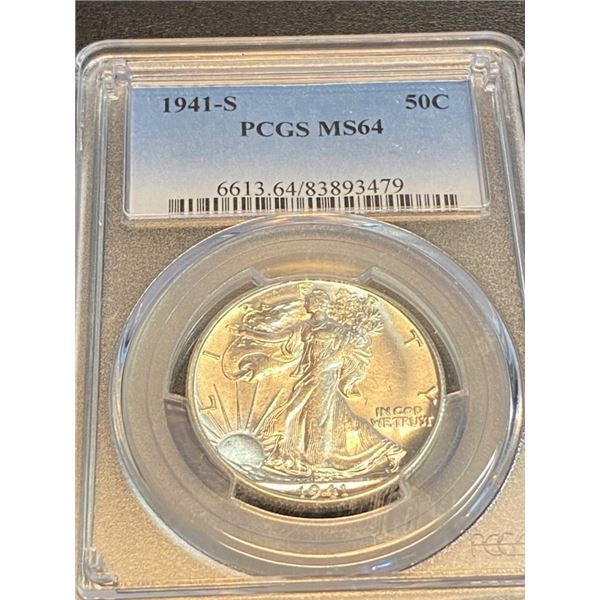 1941 S MS 64 PCGS Walking Liberty Half Dollar