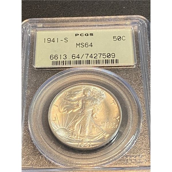 1941 s MS 64 PCGS Walking Liberty Half Dollar