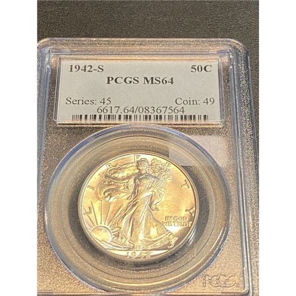 1942 s MS 64 PCGS Walking Liberty Half Dollar