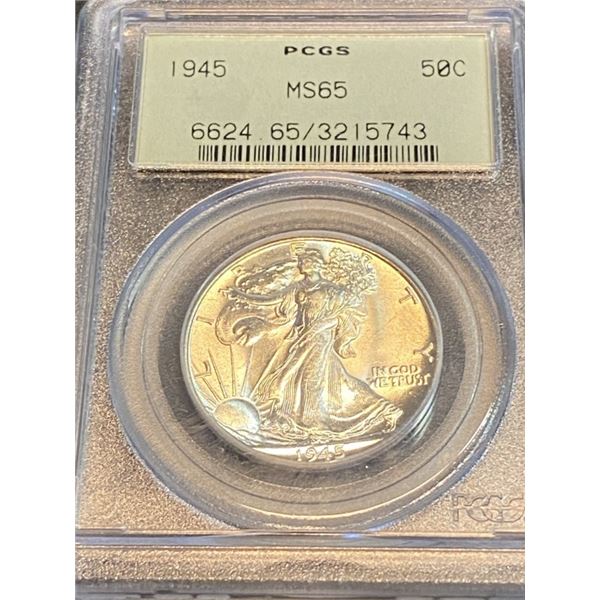 1945 MS 65 PCGS OGH Walking Liberty Half Dollar