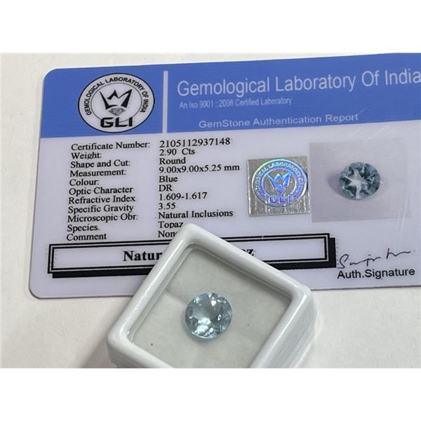 2.90 ct. Natural Blue Topaz Gem with COA