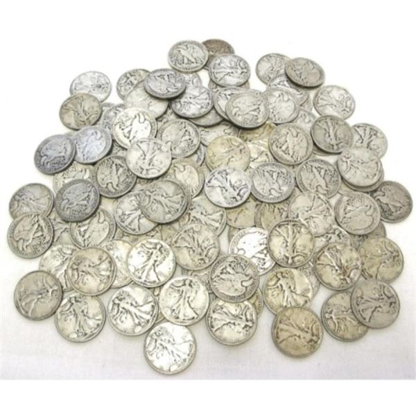 (50) Walking Liberty Half Dollars - 90% Silver