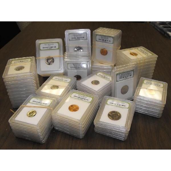 Lot of 100 Slabbed INB Coins- BU-Proof