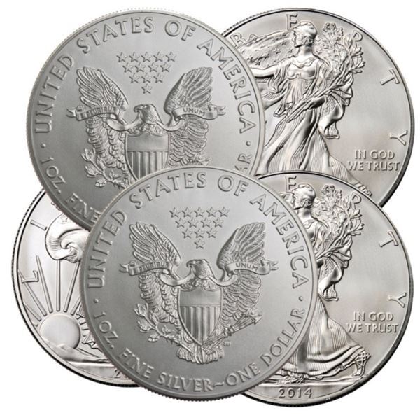 (5) US Silver Eagles Random Dates BU Grade