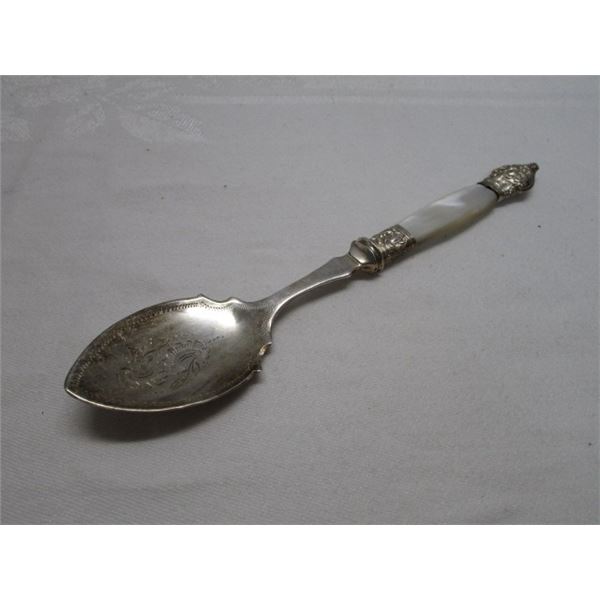 Pearl Handled Silver Plated Ornate Serving Spoon